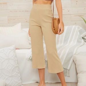 Beige Ribbed Culotte Pants NWOT
